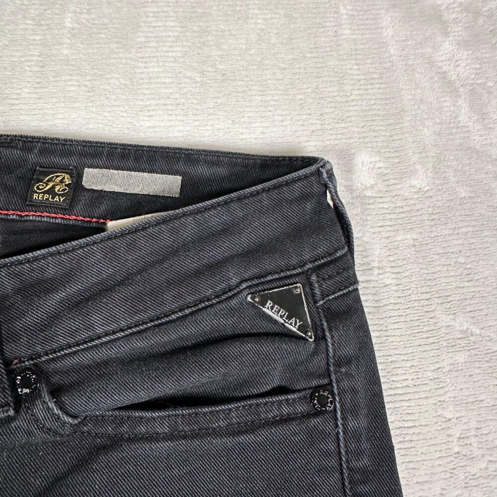 VTG Replay Jeans Men Size W27 L32 Black Skinny Cotton Blend Low Rise Denim 90s - Picture 6 of 14